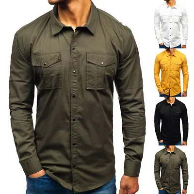 £12.71 • Buy Mens Military Army Long Sleeve Shirts Casual Tactical Work Button Pocket T Shirt
