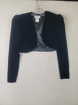 Women's Jessica McClintock Black Velvet Cropped Bolero Puff Sleeve Jacket Size 6 • $39.99