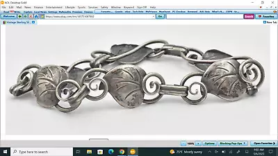 Vintage Sterling Silver Denmark Hallmarked Leaf Design Motif Ladies Bracelet 40s • $79