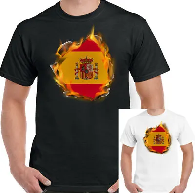 Spain T-Shirt Flag Flames Mens Spanish Bandera De España St James Football Top • £12.99