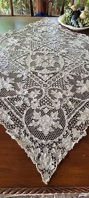 Vintage Sq 1960's 110cm Cream Point De Venise Lace Tablecloth Table Centrepiece  • $89.25