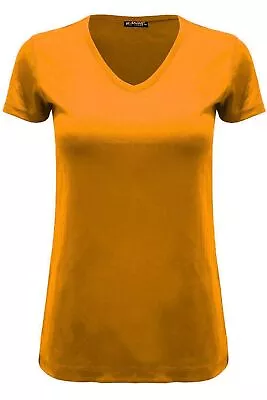 Womens Ladies Casual Cap Sleeve Plain V Neck Basic Stretchy Baggy Jersey T Shirt • £4.99