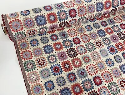 Granny Squares Fabric Cream Crochet Heavy Tapestry Upholstery Carpet Bag Fabric • £14.89