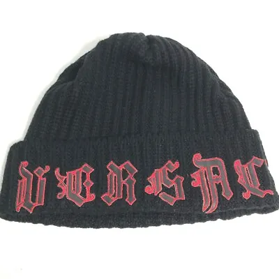VERSACE Logo Beanie Hat Knit Hat Knit Cap Knit Hat Wool Black/Red • $360.80