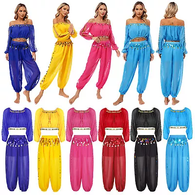 UK Women Belly Dance Crop Top Harem Pants Lantern Pants Baggy Arabic Pants • £16.99