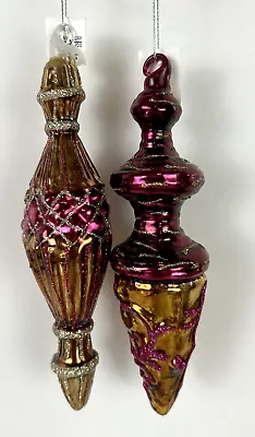 2 Dark Gold & Pink Elegant Mercury Hand Blown Glass Finial Ornaments 7  • $16.99