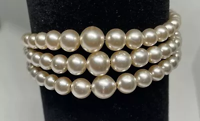 Vintage Faux Pearl 3 Strand Wrap Around Spring Bracelet • $12