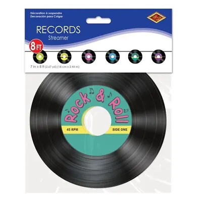 Rock & Roll Record Streamer Banner Hanging Party Decorations Records 50's 60's • £10.19