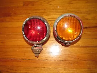 Vintage Guide Turn Signal Light D-68 Amber Red Lenses Fender Mount Rat Rod Truck • $199.99