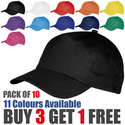 10 PACK 100% Cotton Baseball Caps 5 Panel Adjustable Sports Cap Hat BULK LOT • £17.99