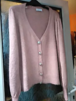 Papaya (Matalan) Size M Long Sleeve V Neck Dusky Pink Cardigan Jewel Buttons • £5.50