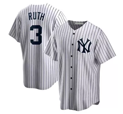 Hot Babe Ruth #3 NY Yankees Player Jersey White Baseball Jersey S-5XL • $29.99