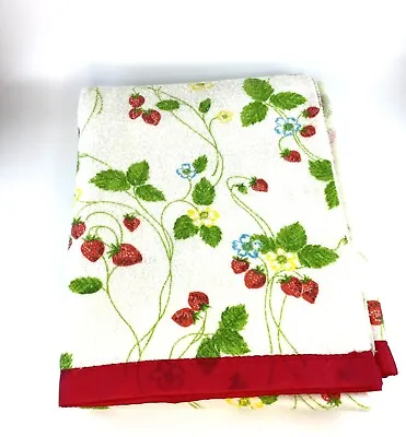 Vintage Wool Blanket Satin Trim Strawberry Vine Print Red Satin Trim 70X93 • $39.99