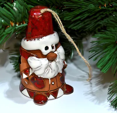 Ceramic Santa Hanging Bell. Terracotta Father Christmas Decoration. Santa Claus • £11.99