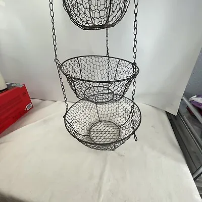 Vintage 3 Tier Hanging Brown Metal Fruit Baskets • $44