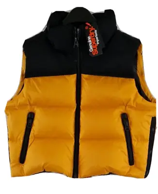 Superdry Womens Expedition Down Fill Padded Gilet Black/Yellow • $96.80