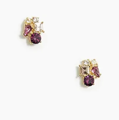 J.Crew Factory Mini Cluster Crystal Stud Earrings! Sold Out!  Brilliant Plum • $24.50
