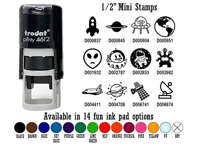 Space Aliens UFOs Rockets Planets 1/2  Self-Inking Rubber Stamp Ink Stamper • $11.99