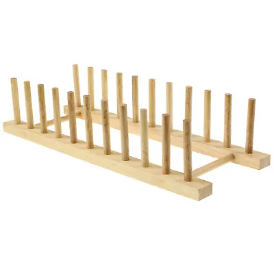 £8.95 • Buy Beech Wood Wooden Long 10 Plates Plate Rack Stand Holder Drainer Kitchen