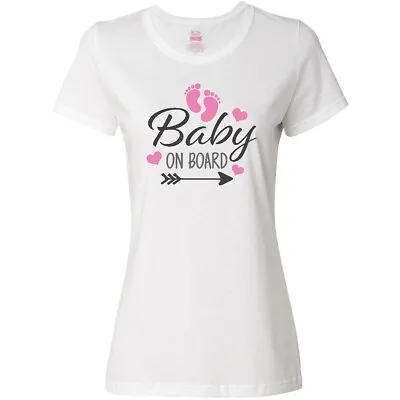 Inktastic Baby On Board With Arrow Pink Footprints And Hearts Women's T-Shirt As • £13.49
