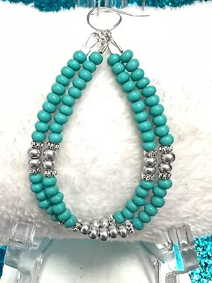 $2.49 • Buy Stunning Turquoise W Silver Sterling Silver Filled Teardrop Earrings 2 3/4 Inch