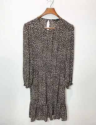 J. CREW Cinched Waist Dress In Leopard Chiffon Long Sleeve WOMENS Large Tall • $29.99