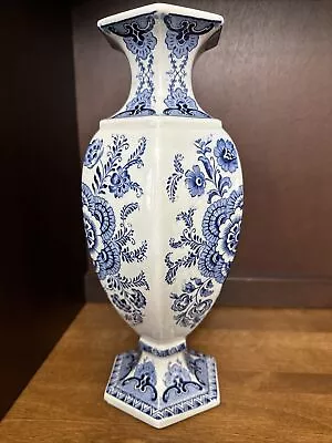 Delft Vase Royal Sphinx Maastricht Peacock Holland Blue White Porcelain 12  VTG • $95