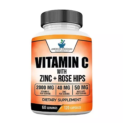 Vitamin C 2000mg Zinc 40mg Rose Hips 50mg Per Serving Immune Support NON GMO • $16.99