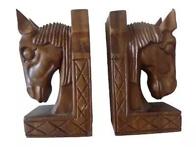 Vintage Wooden Hand Crafted Horse Head Equestrian Bookends • $29.25