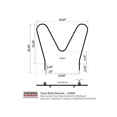 Certified Appliance Accessories 52004 Oven Bake Element For Whirlpool Kenmor... • $27.99