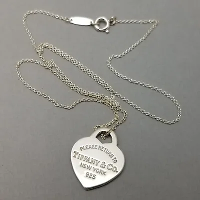 £95 • Buy Tiffany & Co. Return To New York Sterling Silver Heart Pendant Necklace 16 