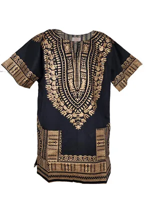 Black And Gold Traditional African Dashiki Shirt  • $23.99