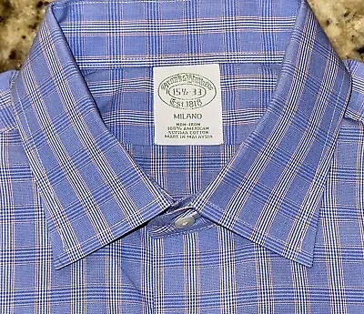 BROOKS BROTHERS Men's Plaid Milano Fit Buttoned Non-Iron L/S Shirt Size 15.5x33 • $16