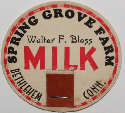 Vintage Milk Bottle Cap SPRING GROVE FARM Walter F Bloss Bethlehem Connecticut • $7.49