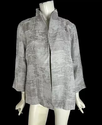 EILEEN FISHER Gray Silver Metallic Open Front Blazer Jacket Womens Size Large • $35