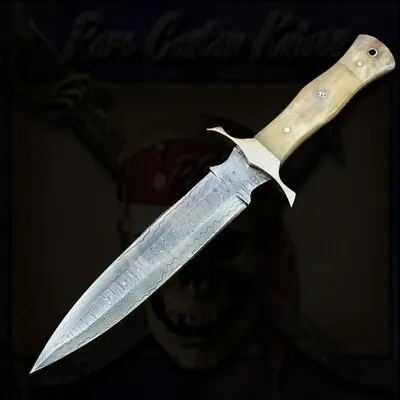 Rare Custom Made 12  Damascus Steel Hunting Survival Dagger Knife With Sheath • $74.99