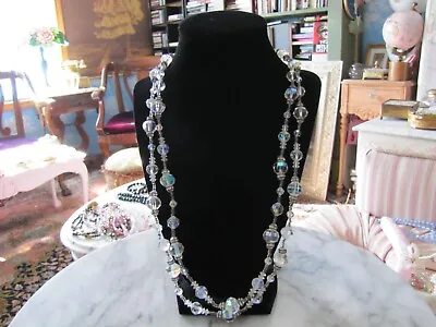 Vintage Signed AB Vendome Crystal Rhinestone Bead Necklace 2 Strand • $69