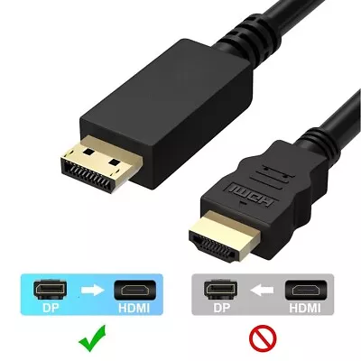 2m DisplayPort DP Display Port To HDMI Male Plug Display/Monitor/TV Cable Lead • £4.49