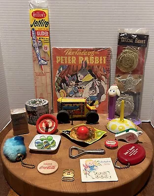 VTG ICONIC Lot #3 ~ Toys/Fun Stuff ~ Dick Tracy/Mar Tractor/PEZ/Coke/Loud Loads • $45