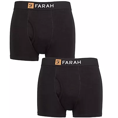 Farah Mens Boxers 2 Pack Cotton Boxer Trunks Shorts Underwear Black • £15.99