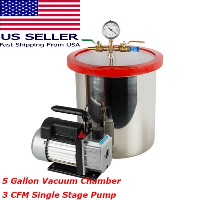 $115 • Buy 5 Gallon Stainless Steel Vacuum Degassing Chamber Silicone Kit W/ Pump Hose 110V