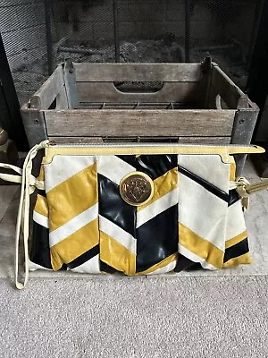 Rare GUCCI Vintage Patchwork Clutch Handbag Yellow White Black • $279.99