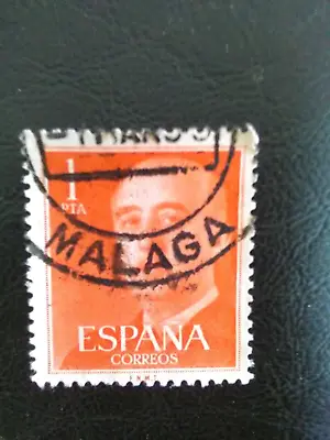 SPAIN USED STAMP 1955 GENERAL FRANCO  1pta  MALAGA  CIRCULAR DATE STAMP.. • $1.54