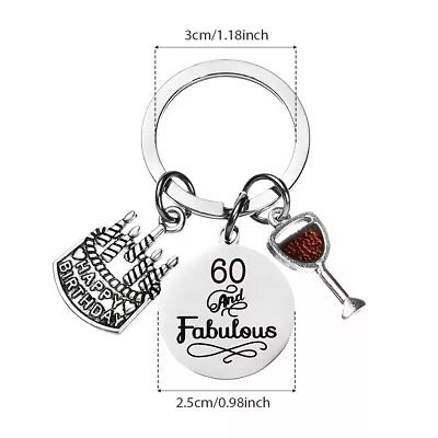 60th Birthday Keyring Teen Grandma Mum Dad Stainless Steel Gift Fabulous Pattern • $7.12