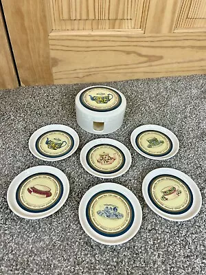 CLOVERLEAF Coasters 'Time For Tea' Melamine Set Of Six Vintage Storage Case • £11.99