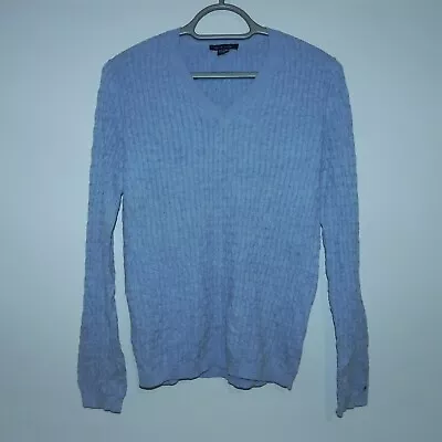 TOMMY HILFIGER Jumper Blue Cable Knit V-Neck Womens Size S/CH • £14.99