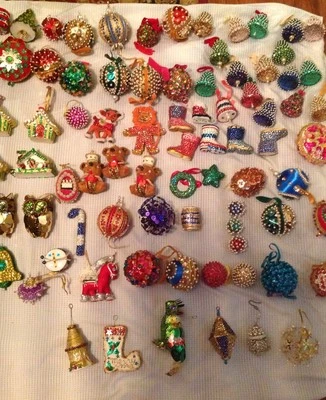 £286.16 • Buy 77 Vintage Sequin Pin Beads Art Handmade Christmas Ornament Lot