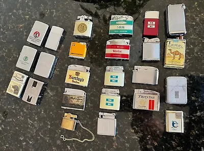 Lot Of 24 Antique & Vintage Cigarette / Tobacco Advertising Lighters • $70