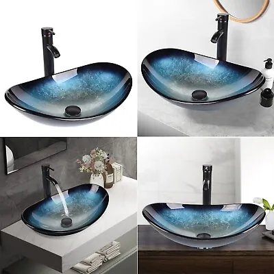 £68.90 • Buy Bathroom Sink Bowl Wash Basin Countertop Cloakroom Tempered Glass Tap Waste Set