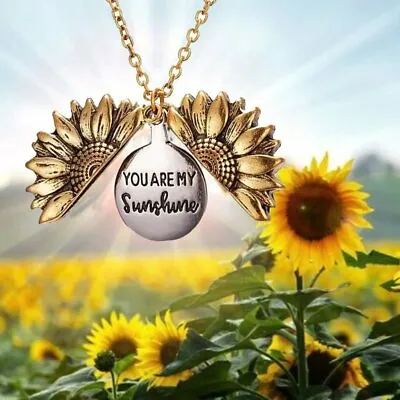 £2.09 • Buy Sunflower You Are My Sunshine Gold Double Layer Open Locket Pendant Necklace New
